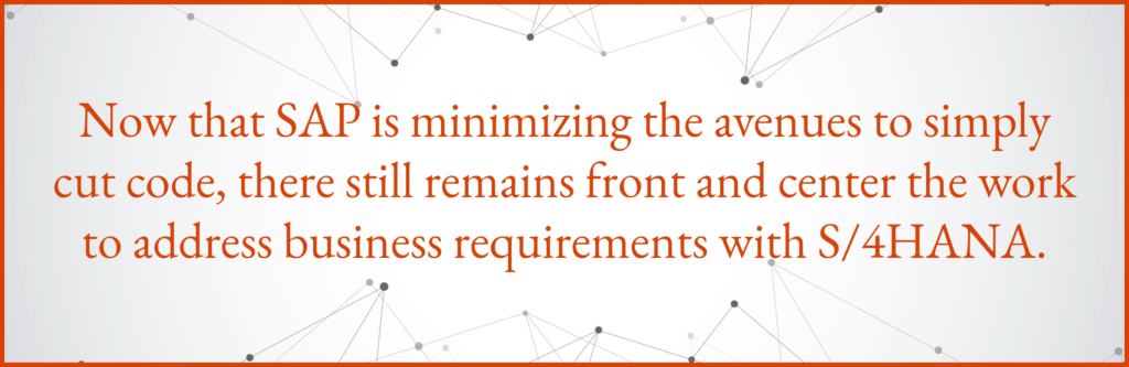 Sentence on how SAP ERP experts recommend meeting business requirements