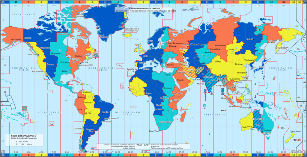 Map that shows SAP time zones